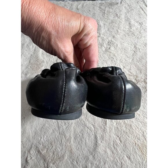 Tory Burch Womens Black Leather Minnie Travel Ballet Flats W/ Logo Medallion - Picture 8 of 10